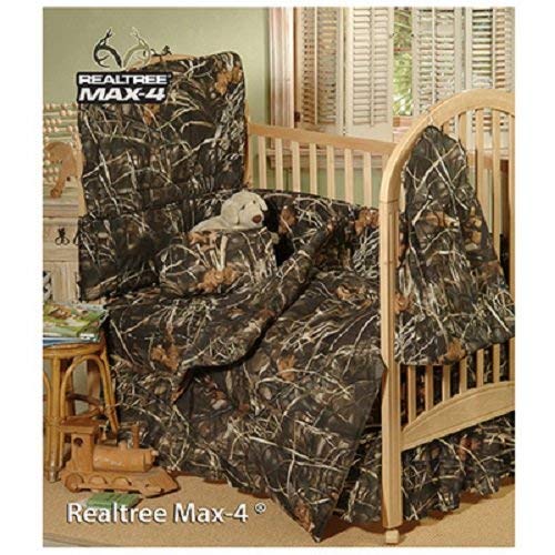 Realtree Max-4 Camo - 5 Piece Crib Set includes (Crib Fitted Sheet, Crib Bumper Pad, Crib Headboard Pad, Crib Comforter, and Crib Diaper Stacker)- Save Big By Bundling!