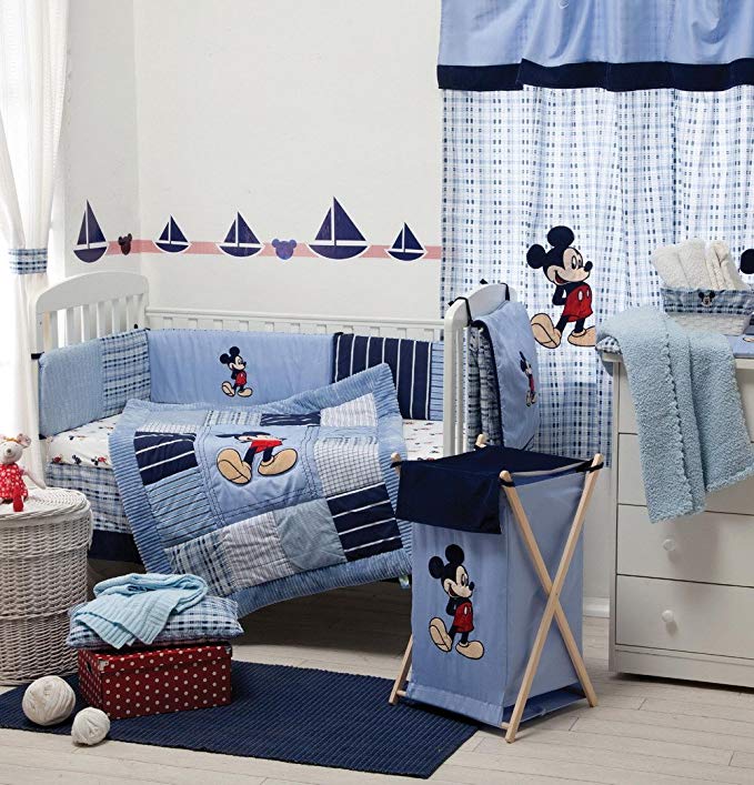 [Blue Mickey Mouse] 4 Pc Crib Bedding Set Bedding Collection (Bumper)