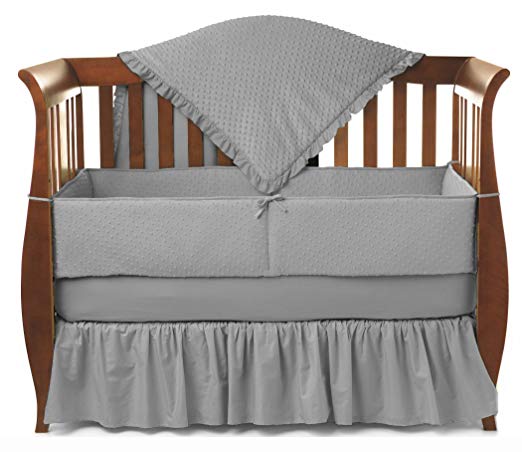 TL Care Heavenly Soft Minky Dot 4 Piece Crib Set, Gray