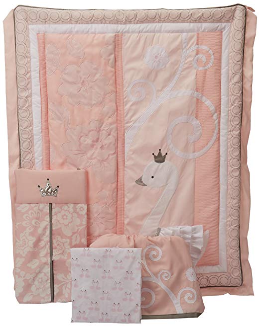 Lambs & Ivy Swan Lake Bedding Set, Pink/White/Grey