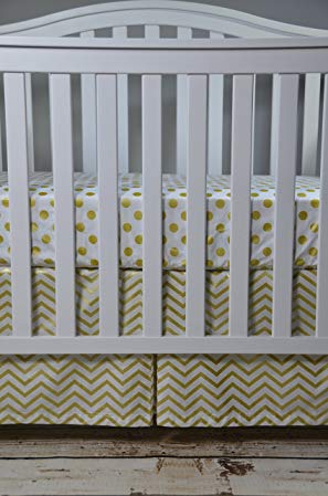 Lavender Linens Two Piece Metallic Gold Chevron and Dot Crib Bedding Set