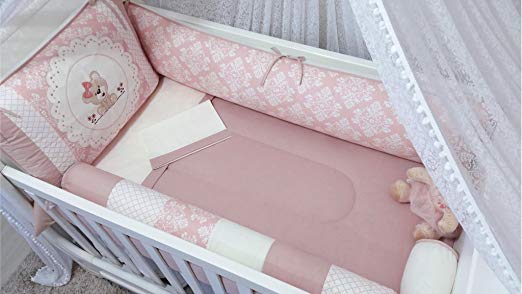 Teddy Bear Theme Terracotta Baby Girl 8 Pcs Nursery Embroidered Crib Bedding Set Bumpers + Sheet Set + Changing Pad