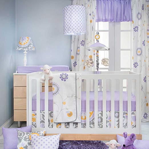 Sweet Potato Fiona 3 Piece Set Includes Quilt, Micro Dot Sheet, Crib Skirt, Purple/White/Yellow