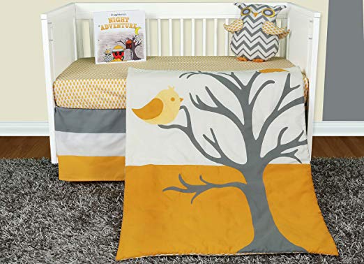 Snuggleberry Baby Nightie Night Owl 5 Piece Crib Bedding Set with Storybook