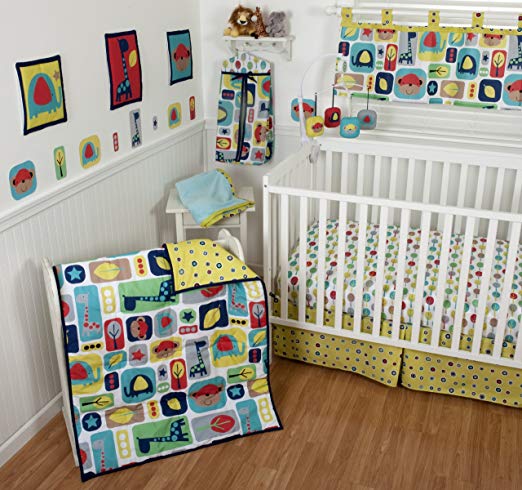 Sumersault 10 Piece Crib Bedding Set, Zoo Squares