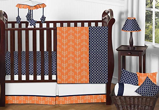 Sweet JoJo Designs 11-Piece Modern Bright Orange and Navy Arrow Print Hexagon Crib Baby Bedding Set Without Bumper