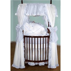 Babydoll Darling Drapes Round Crib Bedding Set, Blue Gingham