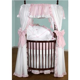 Babydoll Darling Drapes Round Crib Bedding Set, Pink Gingham