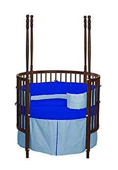 Baby Doll Bedding Solid Reversible Round Crib Bedding Set, Light Blue/ Royal Blue