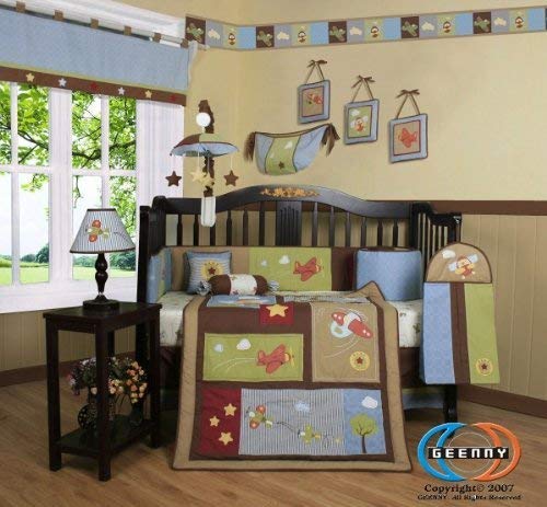 Boutique Airplane Aviator Boy 13PCS CRIB BEDDING SET