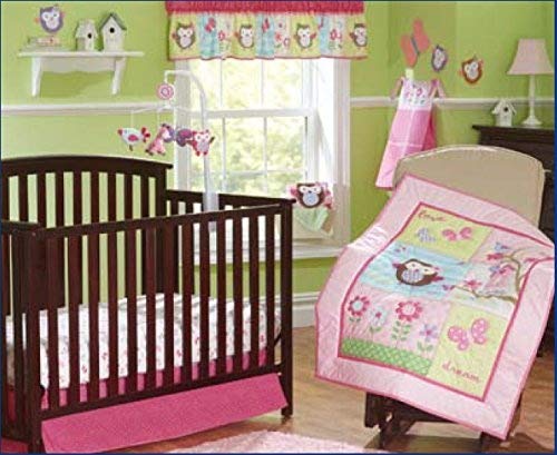 New Baby Girls Pink Owl 9pcs Crib Bedding Set