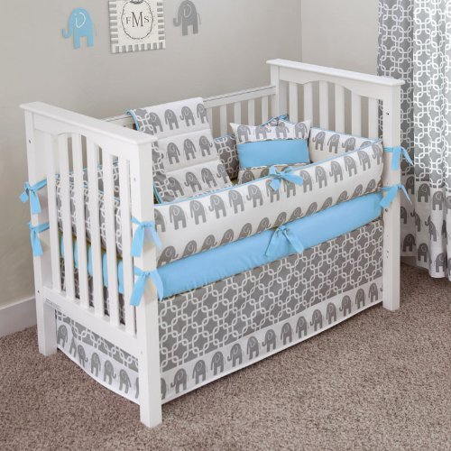 CUSTOM BOUTIQUE BABY BEDDING - Ele Blue - 5 Pc Crib Bedding Set