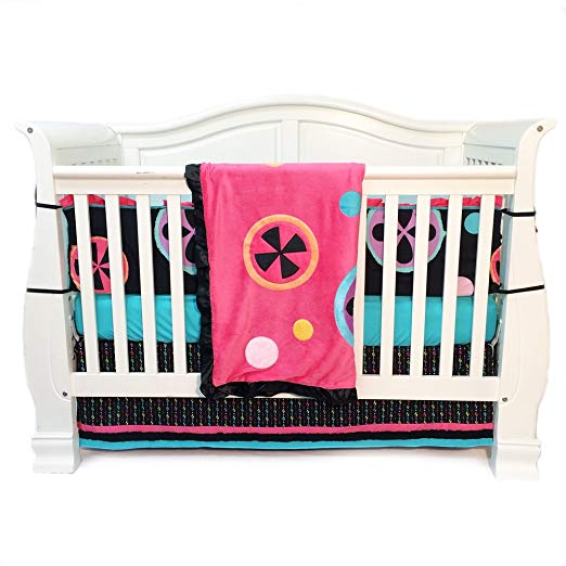 One Grace Place Magical Michayla Infant Crib Bedding Set, Black/Turquoise