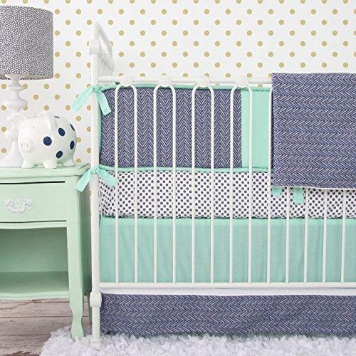 Caden Lane Mint and Navy Chevron 2 Piece Crib Bedding Set