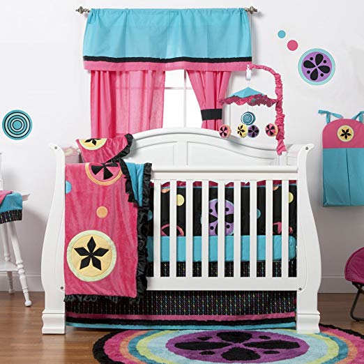 One Grace Place Magical Michayla Infant Crib Bedding Set, Black/Pink/Turquoise