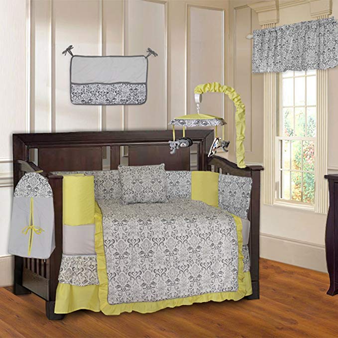 BabyFad Damask Yellow 10 Piece Baby Crib Bedding Set