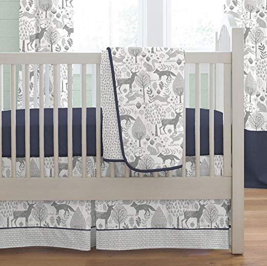 Carousel Designs Navy and Gray Woodland 3-Piece Crib Bedding Set