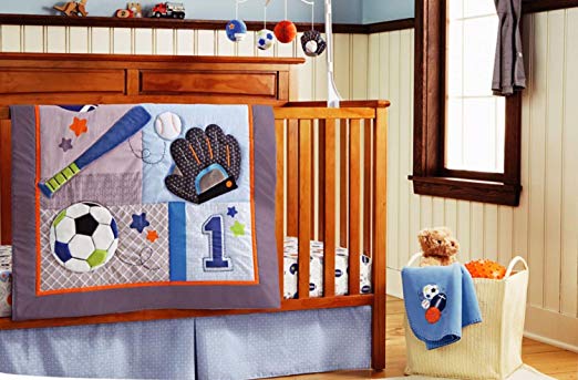 Baby boy 11 Pieces Baby Boy Sport Crib Bedding Set （with Musical Mobile)