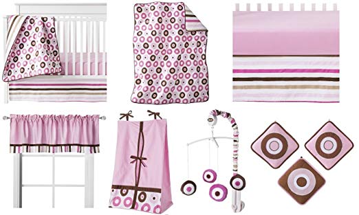 Mod Dots/str Pink/Choc 10 pc Crib Set