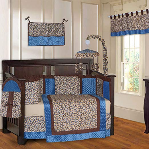 BabyFad Leopard Blue 10 Piece Baby Crib Bedding Set