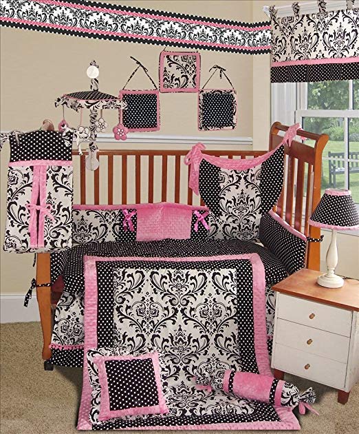 SISI Baby Bedding - Rose Damask 15 PCS Crib Bedding