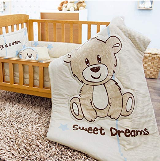 NEW PRETTY COLLECTION TEDDY BEAR SWEET DREAMS BABY BOYS NURSERY CRIB BEDDING SET 6 PCS