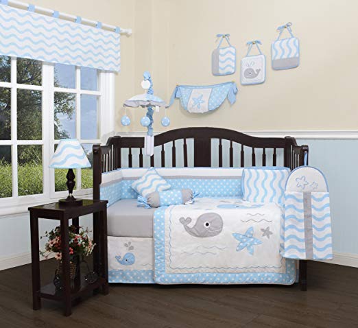 GEENNY Baby Lovely Whale 13 Piece Nursery Crib Bedding Set