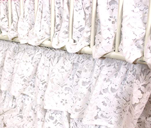 Vintage Lace 3 Tier Ruffled Waterfall Crib Skirt (White)