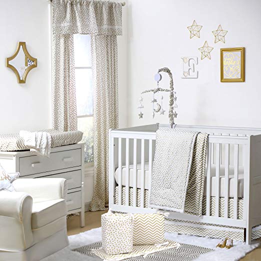 Gold Dot and Chevron 5 Piece Baby Crib Bedding with Bumper by The Peanut Shell