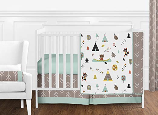 Sweet JoJo Designs 11-Piece Outdoor Adventure Nature Fox Bear Animals Boys Baby Bedding Crib Set Without Bumper