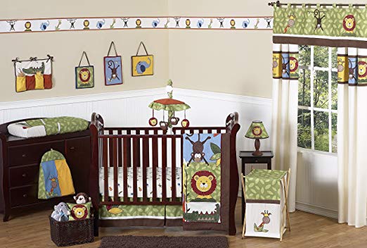 Sweet JoJo Designs 11-Piece Jungle Safari Monkey, Giraffe, Lion, Animal Theme Baby Boy Bedding Crib Set Without Bumper