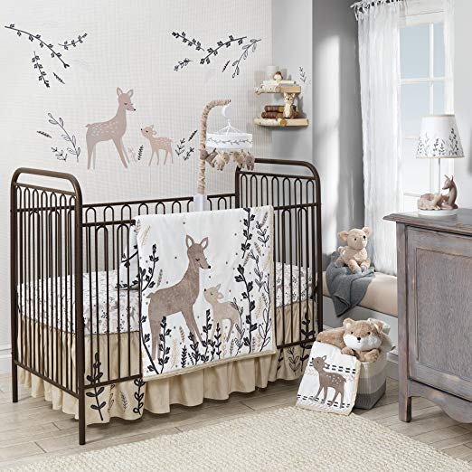 Lambs & Ivy Meadow 3 Piece Crib Bedding Set, Cream/Brown/White