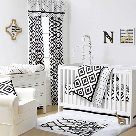 Black and White Tile Print 4 Piece Baby Crib Bedding Set by The Peanut Shell