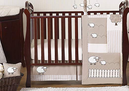 Sweet JoJo Designs 11-Piece Little Lamb, Sheep Animal Farm Baby Boy Girl Unisex Bedding Crib Set Without Bumper