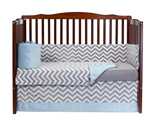 Baby Doll Bedding Minky Chevron 4 Piece Crib Bedding Set, Blue