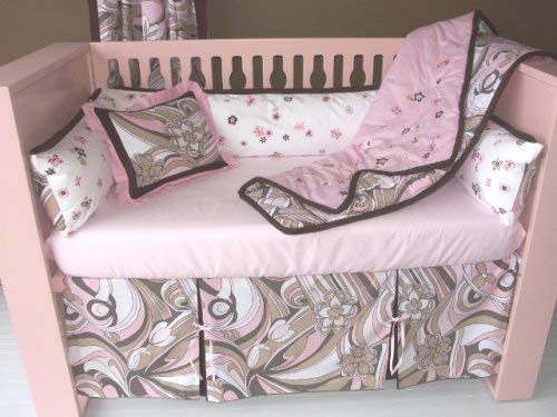 Bacati - Retro Flowers Blush (Pink/Brown) 5 Pc. Crib Bedding