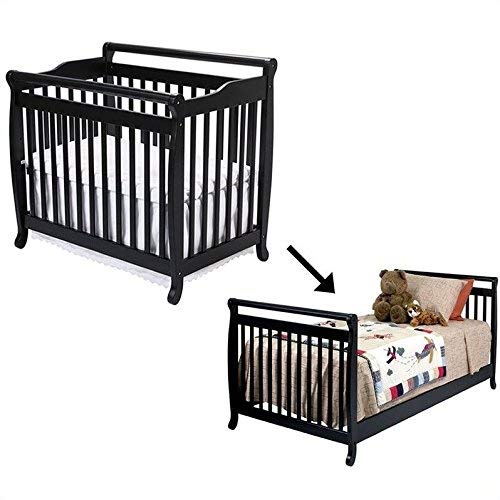 DaVinci Emily Mini 2-in-1Convertible Wood Baby Crib Set With Bed Rail in Ebony