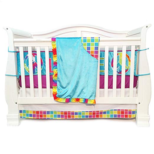 One Grace Place Terrific Tie Dye Infant Crib Bedding Set, Aqua Blue/Royal Blue/Purple, 4 Piece