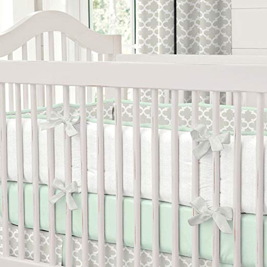 Carousel Designs French Gray and Mint Quatrefoil Crib Bumper