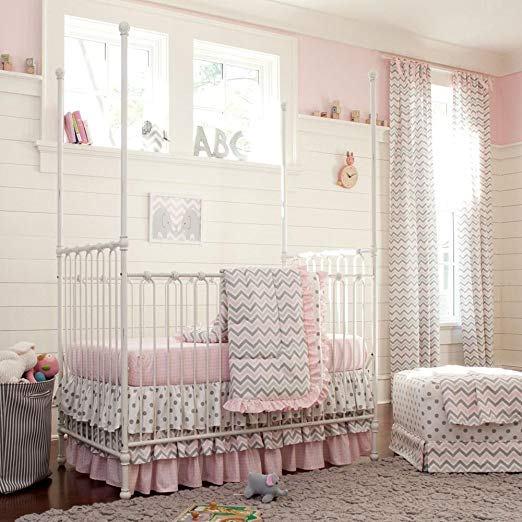 Carousel Designs Pink and Gray Chevron 3-Piece Crib Bedding Set