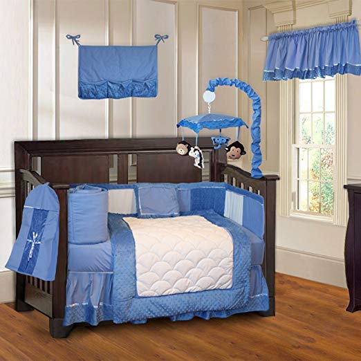 BabyFad Minky Blue 10 Piece Baby Crib Bedding Set