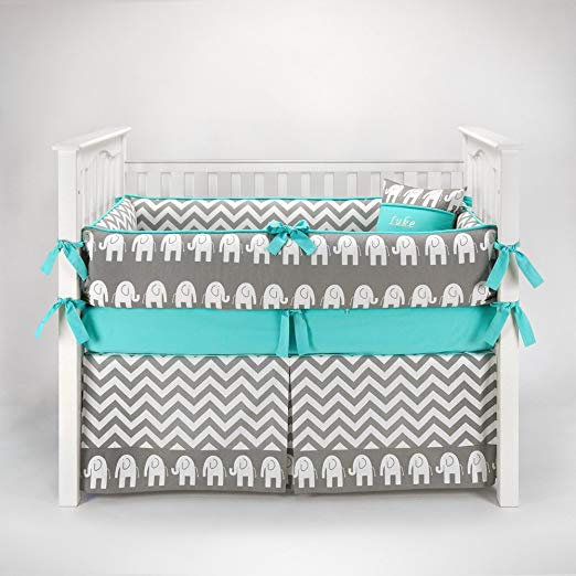 Elephant Chevron Zig Zag Gray & Turquoise Baby Bedding - 5pc Crib Set by Sofia Bedding