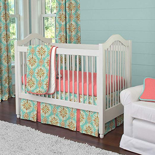 Carousel Designs Coral and Aqua Medallion 3-Piece Crib Bedding Set