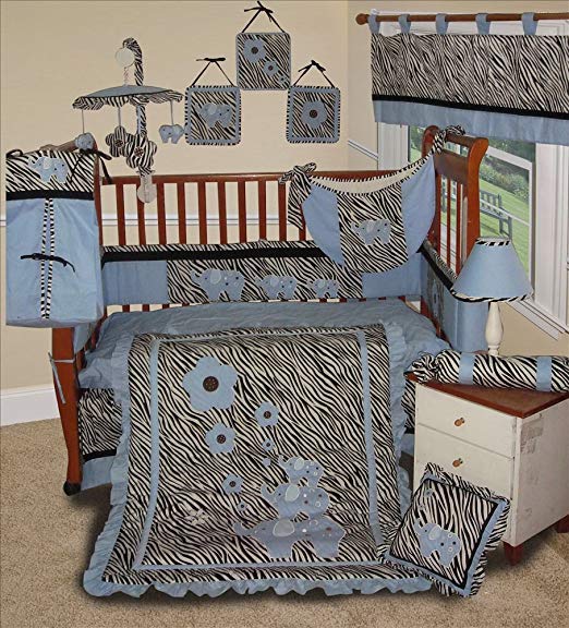 SISI Baby Boy Boutique - Blue Zebra 15 Pc Baby Bedding Nursery Crib Set