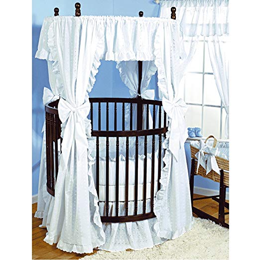 Baby Doll Bedding Carnation Eyelet Round Crib Bedding Set, White