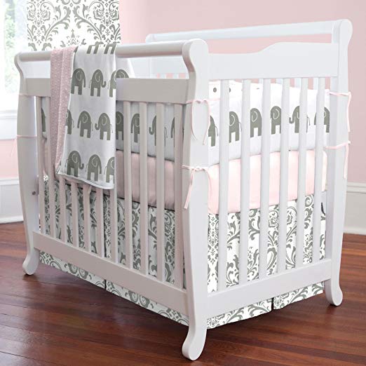 Carousel Designs Pink and Gray Elephants Mini Crib Bumper