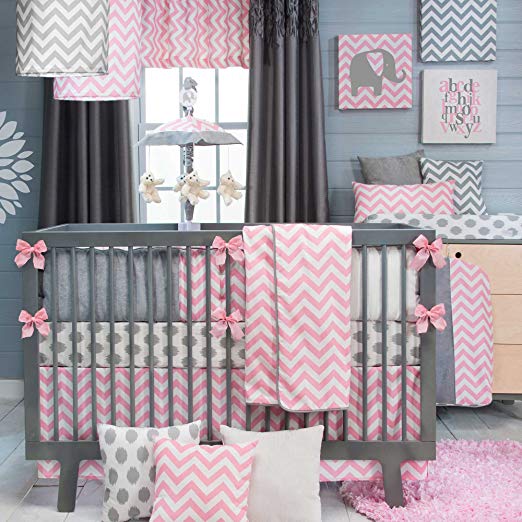 Swizzle Pink 4 Piece Baby Crib Bedding Set by Sweet Potato