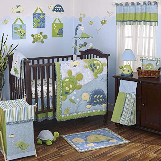 CoCaLo Turtle Reef 8 Piece Crib Bedding Set, Aqua/Green