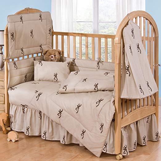 Browning Tan Buckmark - 6 Piece Crib Set includes (Crib Fitted Sheet, Crib Bumper Pad, Crib Headboard Pad, Crib Comforter, Crib Bedskirt and Crib Diaper Stacker)- Save Big By Bundling!