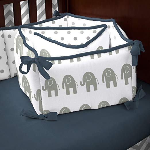 Carousel Designs Navy and Gray Elephants Crib Bumper